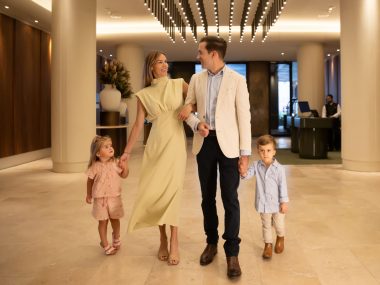 Family in the hotel lobby